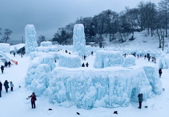 壮大な氷像を目の前に大興奮！